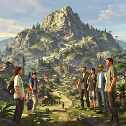 highly detailed mountain, gta v, stephen bliss, unreal engine, fantasy art by greg rutkowski, loish, rhads, ferdinand knab, makoto shinkai and lois van baarle, ilya kuvshinov, rossdraws, tom bagshaw, global illumination, radiant light, detailed and intricate environment