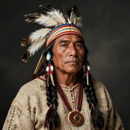 photo of native american indian man danny de vito, portrait, skilled warrior of the apache, ancient, realistic, detailed, danny de vito