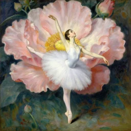 ballerina under giant flowers painting by Edgar Degas