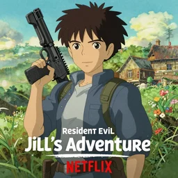 title poster for resident evil : jill's adventure as a modern original anime series on netflix, sharp focus, smooth, key anime visual, trending on artstation, very detailed, studio ghibli, watercolor anime background