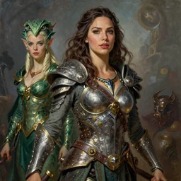 A fantasy comic book style portrait painting of Gal Gadot, Anya Taylor-Joy, as an Atlantean Reptilian Warrior, François Boucher, Oil Painting, Mystical Valkyrie, unreal 5, DAZ, hyperrealistic, octane render, Regal, Refined, Detailed Digital Art, RPG portrait, William-Adolphe Bouguereau, Michael Cheval, Walt Disney (1937), Steampunk, dynamic lighting, Highly Detailed, Cinematic Lighting, Unreal Engine, 8k, HD