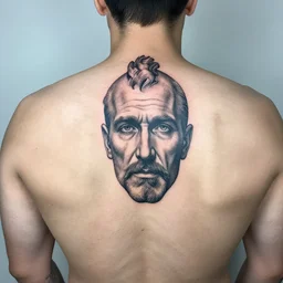 a man with a franconia ridge tattoo on his back, a tattoo by richard mortensen, reddit contest winner, tattoo