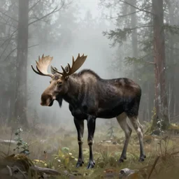 A moose in a foggy forest, digital painting