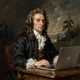 The Death of Chatterton painting by Henry Wallis with a laptop in it , high detail, cinematic