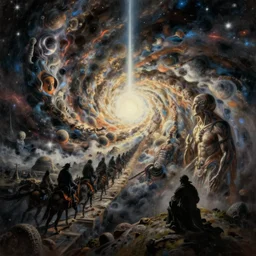 a painting of a supreme calamity, apocalypse, end of the world, painting by h. r. giger, super high detail, cosmic perspective, unimaginable scale, grand