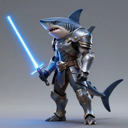 side portrait of a humanoid shark in armor holding a lightsaber, 3 d render, hyper - realistic, detailed, concept art, ruan jia, wlop, scifi, fantasy, d & d, magic the gathering