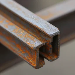 3 5 mm photography, macro, steel t beam, oxidized,