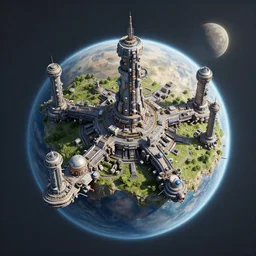 sci-fi colony on planet. isometric view, Unreal Engine, ultra detail, 8K, 3D, Craig Mullins