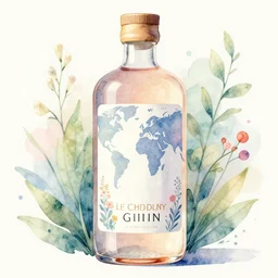 water colour botanical designs, illustration, pastel colours, smooth, magical painting, gin packaging design, front label, packaging of the world, behance