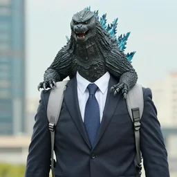 godzilla wearing a business suit