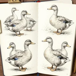 sketchbook ducks pages, magnificent, medium shot, details, sharp focus, elegant, highly detailed, illustration, by jordan grimmer and greg rutkowski, intricate, beautiful, trending artstation, pixiv, digital art