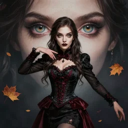 gorgeous female stella maeve magician, realistic character concept, medium shot, elegant pose, spooky, illustration, symmetrical face and body, realistic symmetrical eyes, artstation, cinematic lighting, detailed realistic symmetrical eyes, 8 k, charlie bowater, jacob riis, tom bagshaw, single face, insanely detailed and intricate elegant, autumn leaves