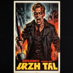 brezhnev in hell, art in the style of a poster for horror films in a cinema, detailed art in color
