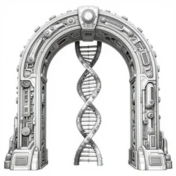 a double helix dna cyberpunk steampunk carved archway, high details, lineart, by vincent di fate and joe fenton, inking, screen print, masterpiece, trending on artstation, sharp, high contrast, hyper - detailed, ultrawide, hd, 4 k, 8 k