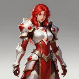 a girl with red hair wearing red and white armor, arcane artwork, league of legends concept art, wallpaper