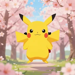 body icon stylized minimalist an african girl in a pikatchu costume surrounded by cherry blossoms, loftis, cory behance hd by jesper ejsing, by rhads, makoto shinkai and lois van baarle, ilya kuvshinov, rossdraws, global illumination