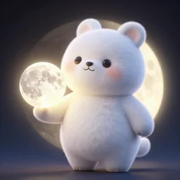a cute white chubby stuffed animal holding the moon in it's hand, backlight, 3 d render, octane render, magical lighting, still from moon keeper by pixar and dreamworks