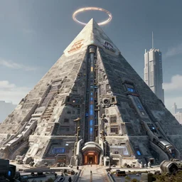 3 d sculpt of massive pyramid complex cyberpunk'scifi digital movie camera'' maschinen krieger'' power station'complex industrial military building facade, halo, star wars, ilm, star citizen halo, mass effect, high tech industrial, artstation unreal