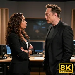 a genetic mix of terence howard and elon musk as lucious lyon from the television drama empire, cinematic still, dramatic arguing, recording studio argument with his wife, promotional shot, 8 k