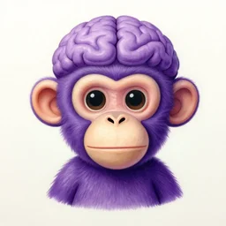 a detailed frontal portait drawing of a small cute purple monkey with a brain cap by inio, beeple and james jean, aya takano color style, trippy, 8 k, super detailed, night sky, digital art, digital painting, clean