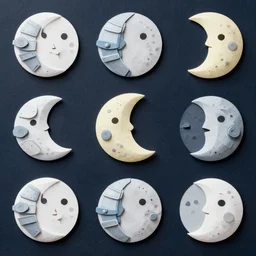 anthropomorphized moons. the moons are armor. flat cozy paper style