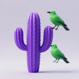 a purple cactus. a green raven. in the future
