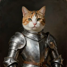 renaissance painting of a Calico cat in a suit of armor, artstation, highly detailed