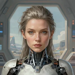 closeup portrait shot of a female biomechanic woman in a scenic scifi environment, intricate, elegant, highly detailed, centered, digital painting, artstation, concept art, smooth, sharp focus, grineer, illustration, thomas kinkade, tomasz alen kopera, peter mohrbacher, donato giancola, leyendecker, boris vallejo