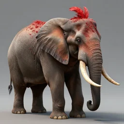 concept art of a hyper realistic monster elephant with a lot of small skin details with red feathers on top and huge teeth and with a lot of eyes, art by marcus whinney and raf grassetti, creature design, trending on artstation, featured on cgsociety, realistic, octane render, 8 k, hd, realistic lighting