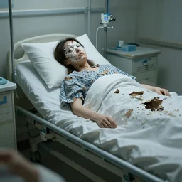 I woke up in pieces, hospital bound, time is running out, surreal, fantasy, digital art
