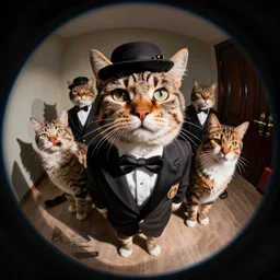 a photo of a gangster cat. fish eye