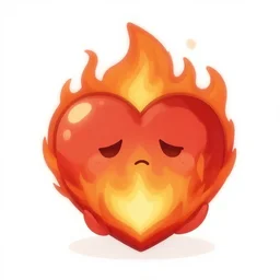 heart in fire, digital art, beautiful, cute, sad,