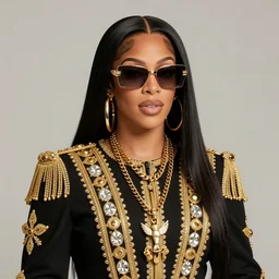 mila kunis wearing designer royal mantle as doja cat as cardi b wearing gold chain and sunglasses and gold hoop earrings by greg rutkowski by artgem trending on artstation hero concept art