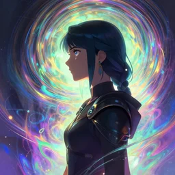 side portrait, imogen poots, paladin, gloomhaven, colorful swirly ripples, prismatic colors, anime, luminescent, organic matte painting, octane render, unreal engine, by greg manchess, huang guangjian, greg rutkowski, jesper ejsing, magali villeneuve, artgerm, ilya kuvshinov