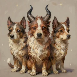 cute, adorable, 3 - headed demon dog cerberus, painted by greg rutkowski, wlop