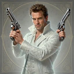 portrait of guy fieri wielding handguns, ethereal, handsome, d & d, fantasy, intricate, elegant, highly detailed, digital painting, artstation, concept art, matte, sharp focus, illustration, art by artgerm and greg rutkowski and alphonse mucha