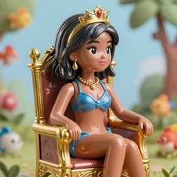 closeup profile portrait of a tin toy michelle obama as a fairytale princess wearing a crown and sitting on a throne, bikini, hyper realistic, artstation, illustration, concept art by nicoletta ceccoli, mark ryden, lostfish, max fleischer, digital paint, matte paint, vivid colors, bright, cheerful, detailed and intricate environment
