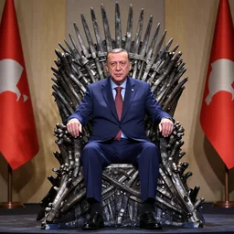 Recep Tayyip Erdoğan sitting on the Iron Throne, 4K