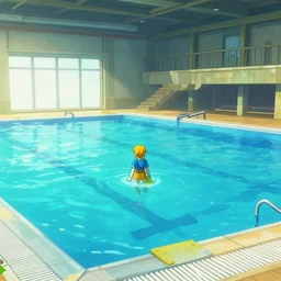 Screenshot from Zelda Ocarina Of Time at an indoor swimming pool