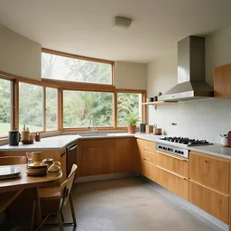 a kitchen designed by frank lloyd wright, realistic photo