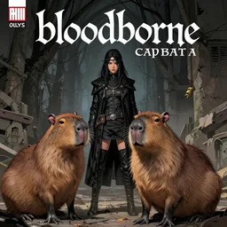 comic book cover for'bloodborne vs a capybara ', art by alex ross