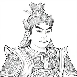 4 k detailed and intricate linework portrait of the the warlord of majapahit indonesia wearing tanjak, an ultrafine illustration by ross tran, kim jung gi, bright colors, 3 d rendered, global illumination, radiant light
