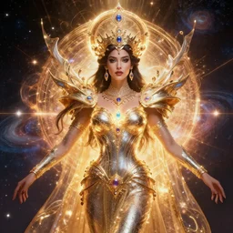 portrait of the powerful queen of the solar system in the style of luis royo and in the style of donato giancola. glowing, ornate and intricate, stunning, dynamic lighting, intricate and detailed.
