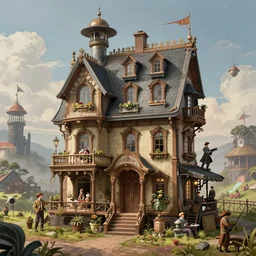 A steampunk house in the metaverse, by Renato Muccillo, Andreas Rocha, James  Gurney, Angus McBride, Larry Elmore, Thomas Kinkade, matte painting, featured in artstation, octane render, cinematic, elegant, intricate, 8k