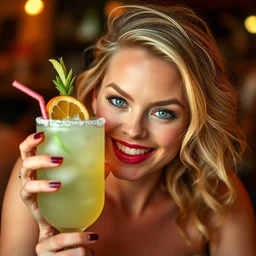 margot robbie face on a margarita coctail