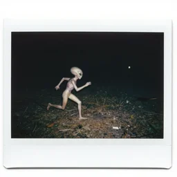 Polaroid of a alien running to encounter with the lost ones if they were in a dark zone