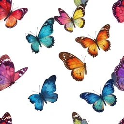 seamless vector pattern with hand drawn colorful butterflies, silhouette vibrant illustration