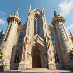 gorgeous exterior picture of a fantasy guild building, majestic design, tower, ornamental, big entrance, colorful, high fantasy, by rossdraws, ralph horsley, artstationhd