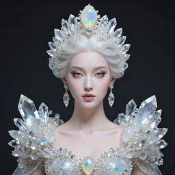 a portrait of beautiful queen made of crystal and opal , future fashion, Harpers Bazaar, Vogue magazine, insanely detailed and intricate, concept art, close up