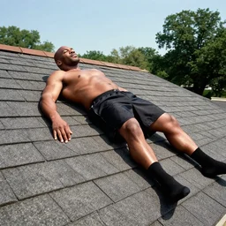 mike tyson lying shingles on a roof by picasso